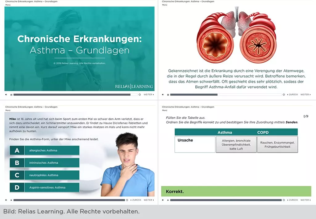 Screenshots aus dem E-Learning-Kurs Asthma