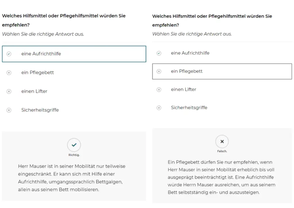 Auszug E-Learning-Kurs Hilfsmittel und Pflegehilfsmittel