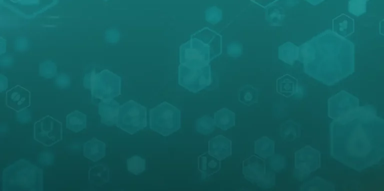 Abstrakte medizinische Grafik mit Icons wie DNA, Spritze, Tabletten und Herz.