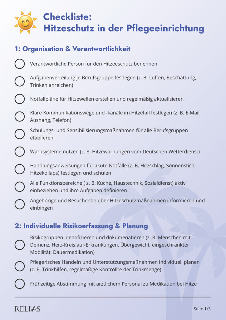 Titelseite Hitze Checkliste für Pflegeeinrichtungen