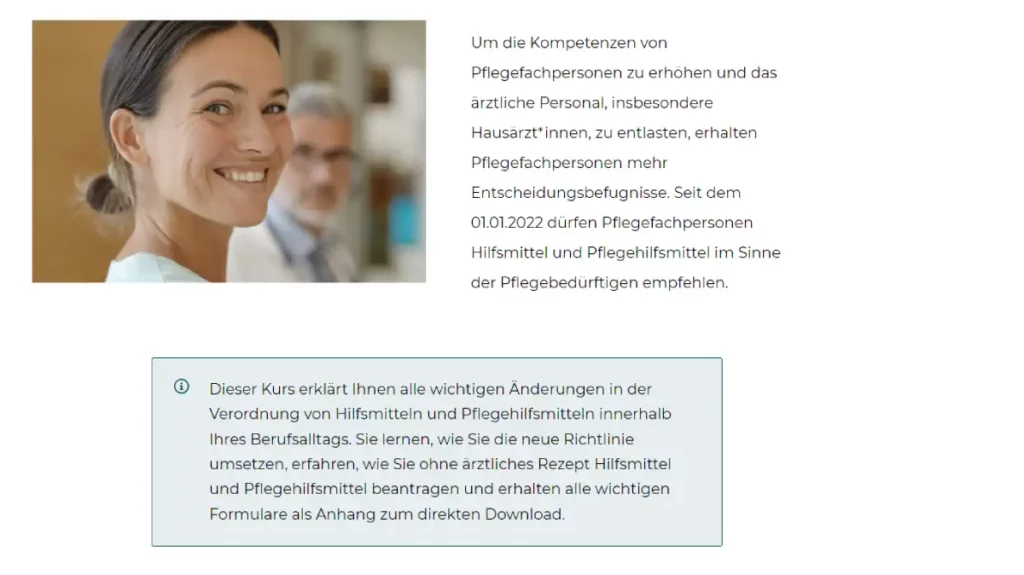 Einleitung E-Learning-Kurs Empfehlen von Hilfsmitteln und Pflegehilfsmitteln