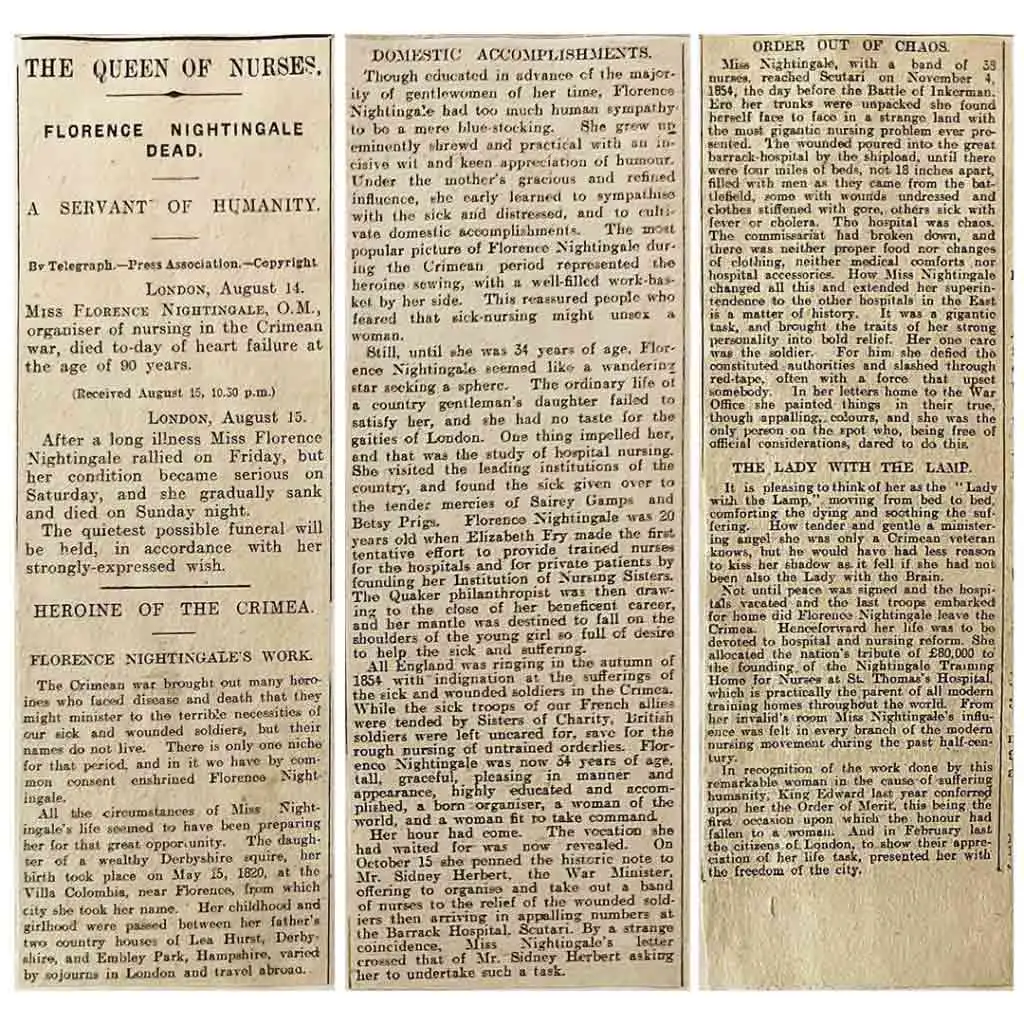 Zeitungsartikel Tod Florence Nightingale