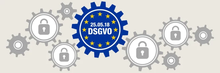Zahnräder mit Schlössern und DSGVO-Siegel – Datenschutz-Grundverordnung