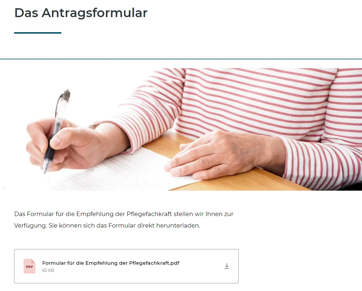 Antragsformular E-Learning-Kurs Hilfsmittel und Pflegehilfsmittel