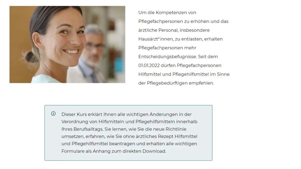 Einleitung E-Learning-Kurs Empfehlen von Hilfsmitteln und Pflegehilfsmitteln