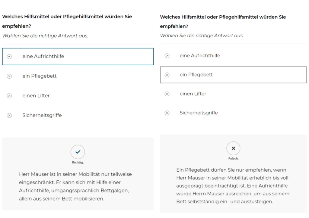 Auszug E-Learning-Kurs Hilfsmittel und Pflegehilfsmittel