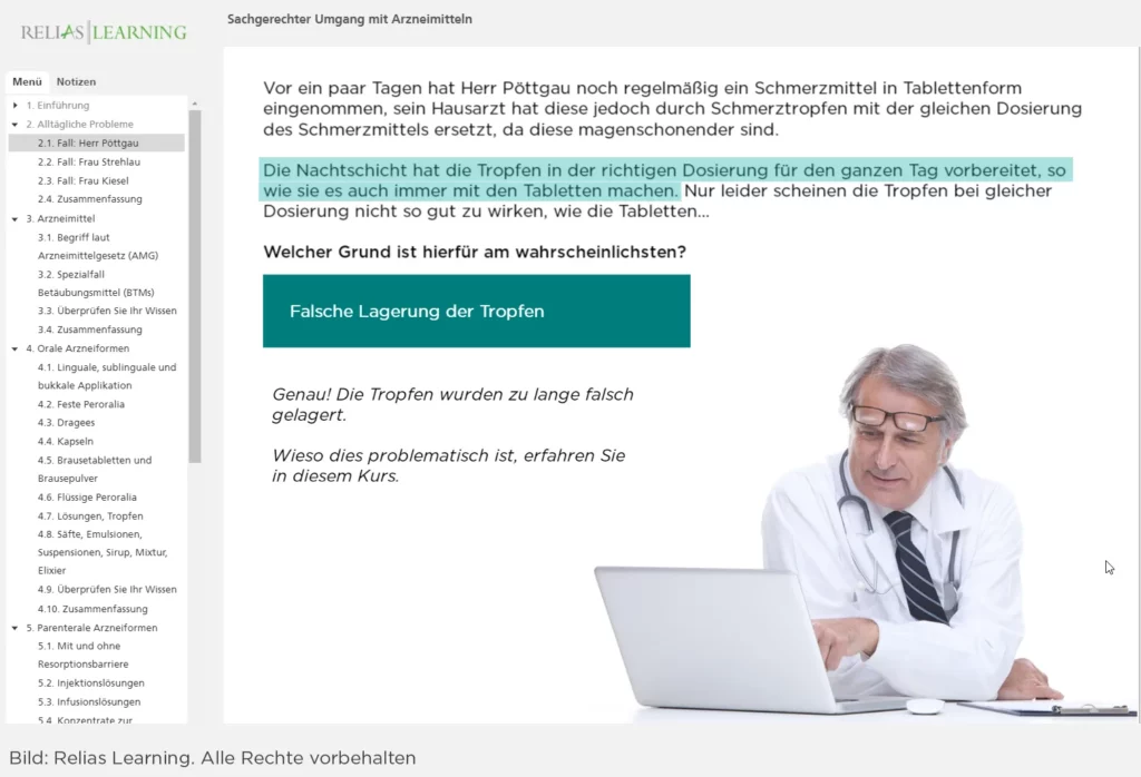 E-Learning-Kurs Umgang mit Arzneimitteln