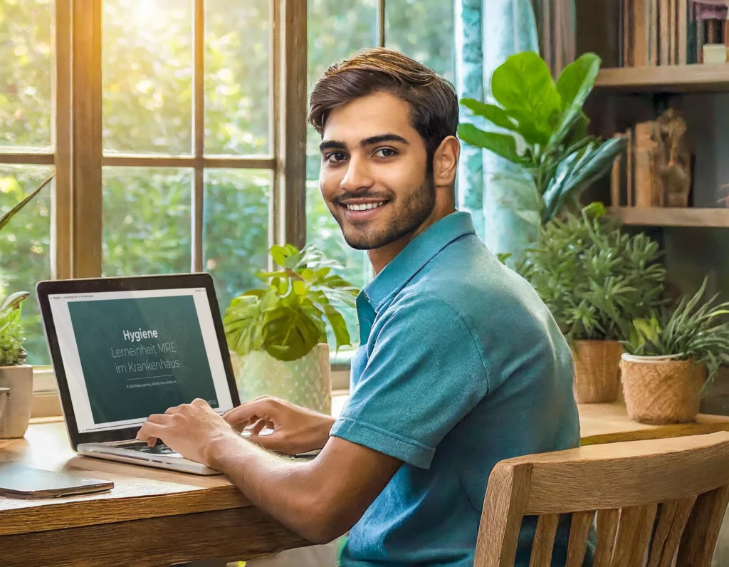Mann lernt am Laptop – E-Learning für Krankenhäuser und Kliniken